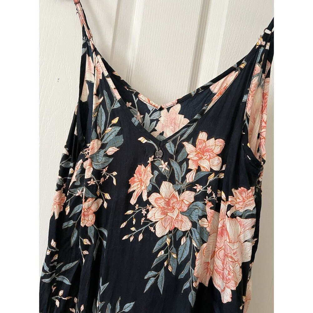 Billabong Black Floral Maxi Slip Dress with Side Slit Size Medium Rayon - Picture 3 of 7